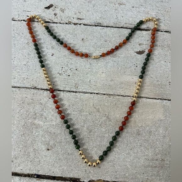 Vintage 14k Gold Balls With Hand Knotted Jade Beads Necklace - Picture 11 of 12